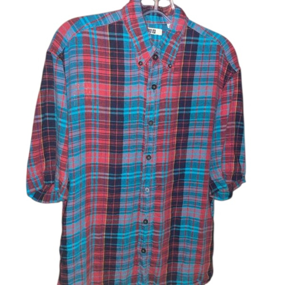 Uniqlo Red and Turquoise Plaid Casual Shirt